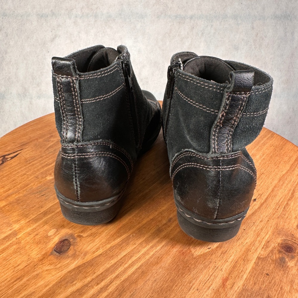Clarks Lace Up Ankle Boots Womens 9 Black Good Leather Suede Cap Toe 26104713 - Picture 6 of 13